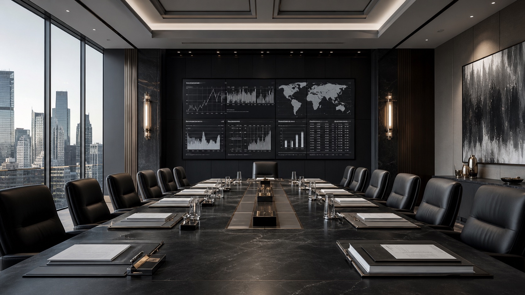 International pharmaceutical strategy discussion in a corporate boardroom